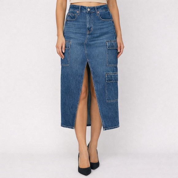 American Eagle Outfitters Dresses & Skirts - AE Outfitters Denim Cargo Maxi Skirt Size 6 Medium Wash Comfort Waistband